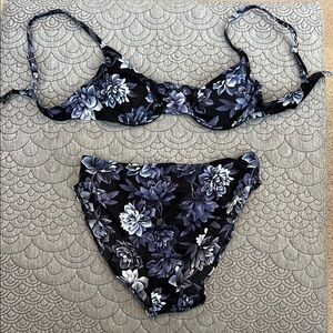Floral Black and Blue Women's Bikini